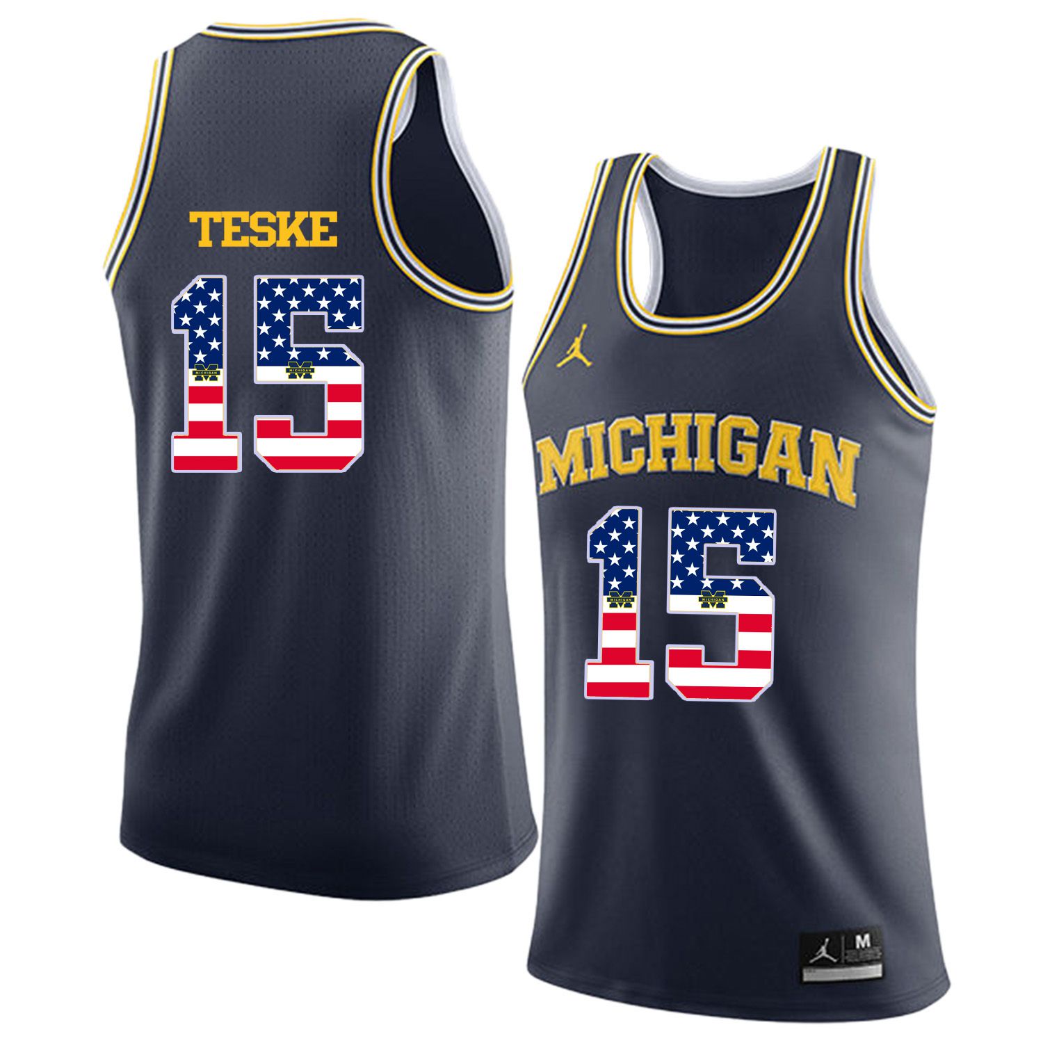 Men Jordan University of Michigan Basketball Navy #15 Teske Flag Customized NCAA Jerseys->customized ncaa jersey->Custom Jersey